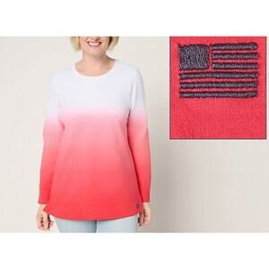 Denim & Co Size Petite S Cardinal Red Frenchnl Terry Dip Dye Tunic A688734 NWOT